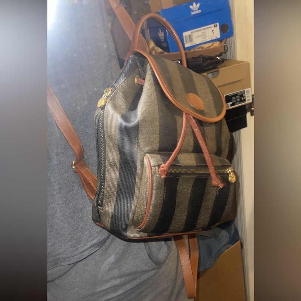 Fendi Vintage Pecan Striped Pequin Coated Canvas Small Backpack - Picture 17 of 17